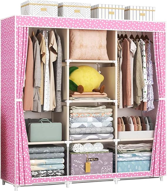 Portable Wardrobe Organizer, Fabric Wardrobes for Bedroom with Hanging Rods, Wardrobe Storage Closet, for Bedroom, Durable and Easy to Assemble