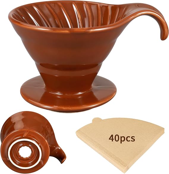 Mongdio Pour Over, Ceramic Coffee Pour Over, Reusable Porcelain Portable Pour Over Coffee Maker with 40pcs Paper Filter, For Home,Coffee