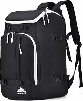 Ski Boot Bag Black Cooler Backpack 50L Waterproof Snowboard Travel Luggage Snow Bags for Youth Men Ski Helmet Goggles Gloves Skiing Gear Accessories
