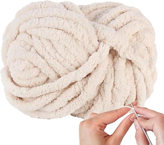Super Chunky Chenille Yarn for Arm and Hand Knitting, Soft Wool for Blankets, Bags, and Hats