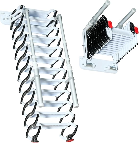 11 Steps Retractable Loft Ladder, 660lb Wall Mounted Pull Down