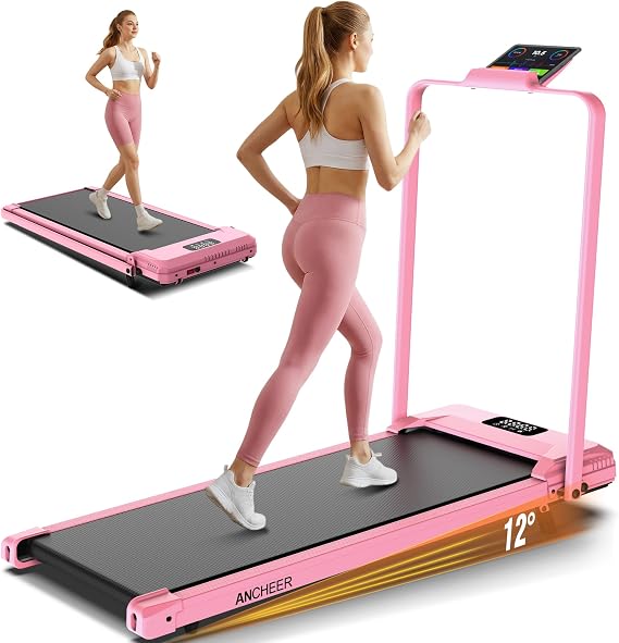 ANCHEER Foldable Treadmill with 20% Incline, Manual Walking Pad Treadmills with Handle Bar, 500LBS Capacity/Dual Flywheel System/Widened Belt, Quiet Portable Walking Treadmill Under Desk with LED