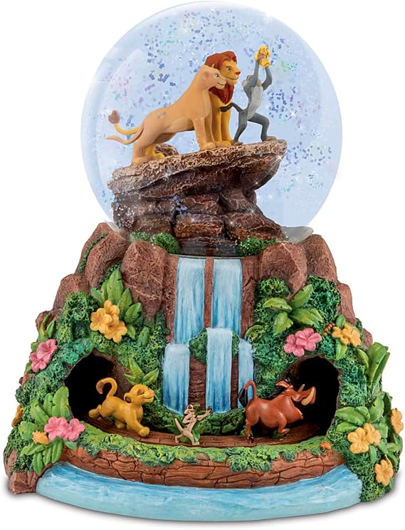 The Bradford Exchange Disney The Lion King Rotating Musical Glitter Globe Sculpted Pride Rock Figurine with Spinning Simba, Pumbaa and Timon