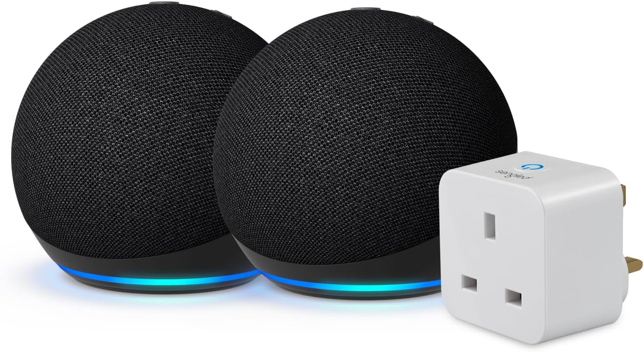Echo Dot (5th generation) | Charcoal, 2-pack + Sengled Smart Plug, Works with Alexa - Smart Home Starter Kit, with Alexa+ Early Access