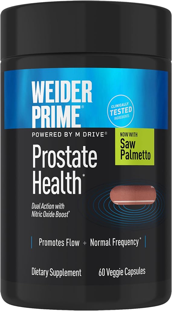 Weider Prime Prostate Health - Dual Action with Nitric Oxide Boost - Plant-Based Support for Prostate & Urinary Health - Mens Wellness Formula with Flowens - Gluten-Free & Non-GMO - 60 Capsules