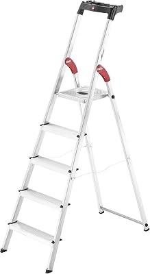 Hailo 8160-507 L60 safety ladder, 5 steps, multifunction tray, hinge protection, made in Germany
