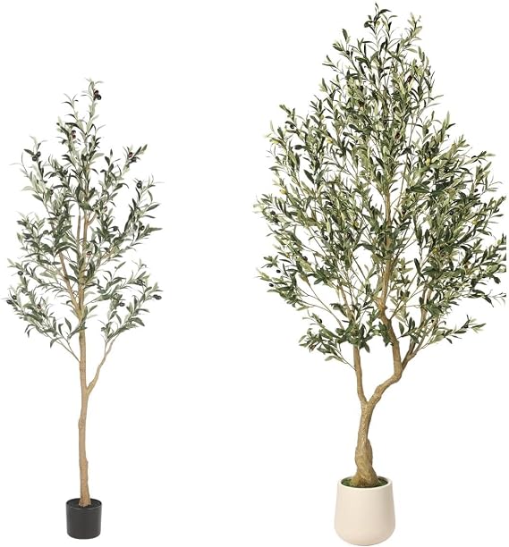 Realead 6ft Artificial Olive Tree + 7ft Artificial Olive Tree with Tall Exquisite Planter