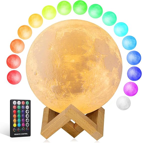 Moon Lamp Upgrade 16 Colors, Moon Light Gifts for Girls Boys Kids Women Birthday, Teen Gifts Trendy Stuff, Cool Astronomy Gifts, Shelf Decor, Remote & Touch Control Moon Night Light, Diameter 4.8 inch