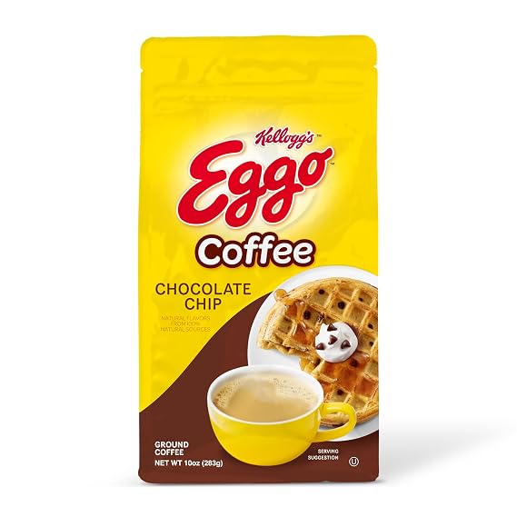 Eggo Beverages Chocolate Chip Waffle Flavored Ground Coffee, Fair Trade Certified Flavorful and Indulgent Breakfast Brew, Made with 100% Arabica Beans - Flavor Enhanced, 10 Ounce Bag