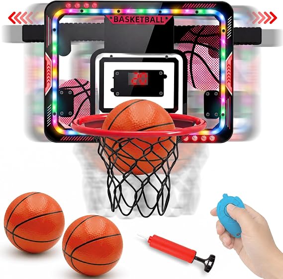 VATOS Indoor Moving Basketball Hoop for Kids, Over The Door Basketball Hoop