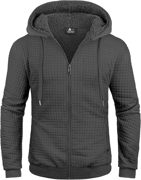 ZITY Men's Zip Up Hoodie Fleece Sherpa Lined Jacket Waffle Knit Sweatshirt