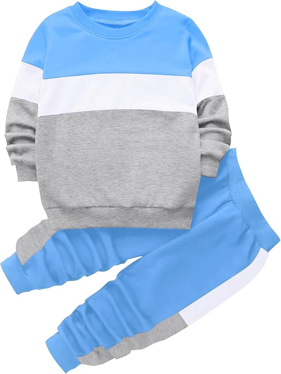 Babioboa Boy's 2 Piece Active Tracksuit Sets Casual Pullover Sweatsuit Color Block Long Sleeve Sweatshirts & Jogger Pants