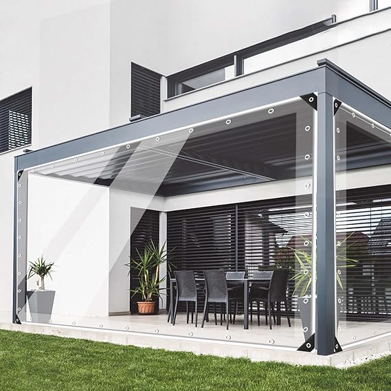 20oz Outdoor Clear Curtain, PVC Vinly Outdoor Clear Panel Curtain, Weather Resistant Outdoor Curtain for Pergola, Porch, Gazebos, with Rustproof Grommets 10'H x 8'W(96''W x 120''L,H=L)