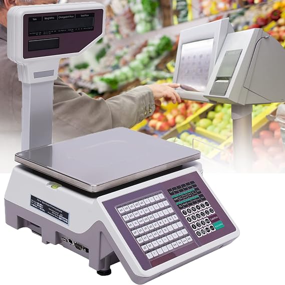 Digital Price Computing Scale,Barcode Printing Scale Dual Screen,Barcode Printing Scale 63 Shortcut Keys, Double-Sided Display Price Label