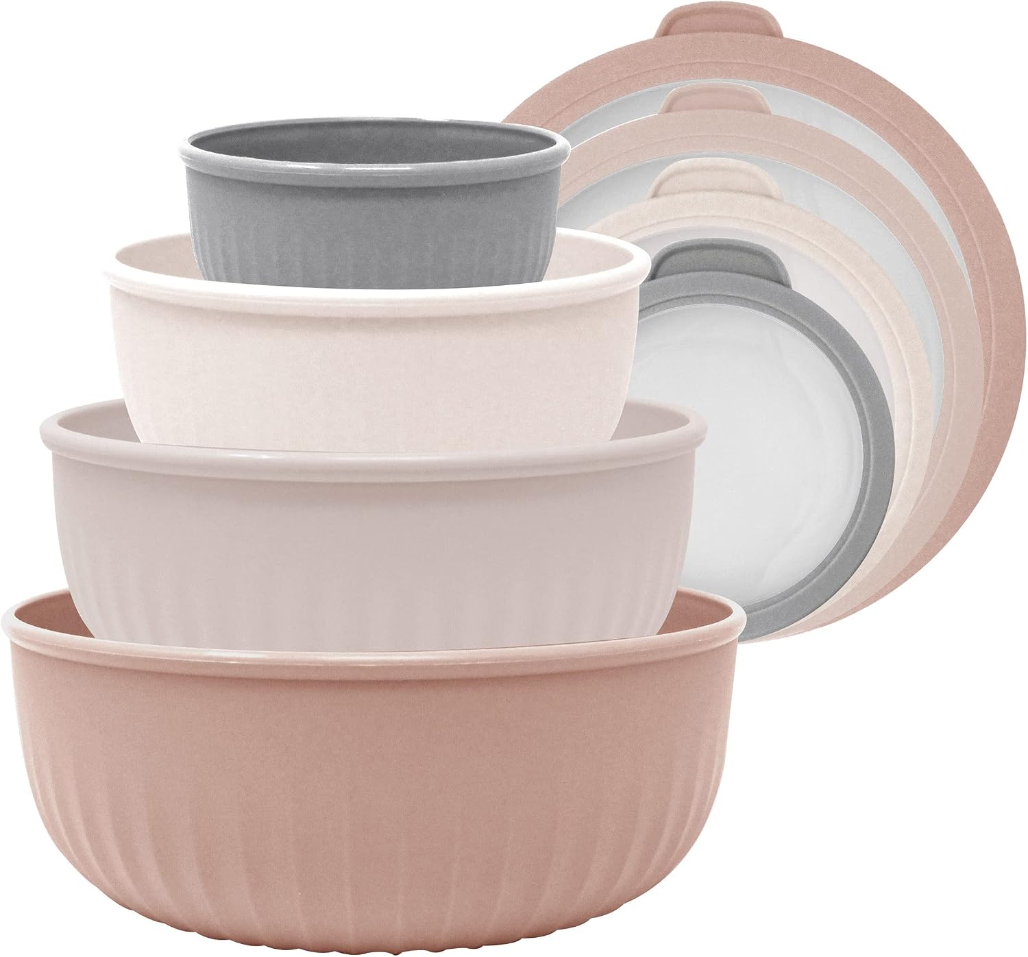 Meal Prep BPA-Free Mixing Bowls Set of 4, Easy to Clean, Nesting Bowls for Space Saving, Great for Cooking, Baking & Prepping, Heavy Duty Food Prep and Storage Organizers OUTER DUSTY ROSE