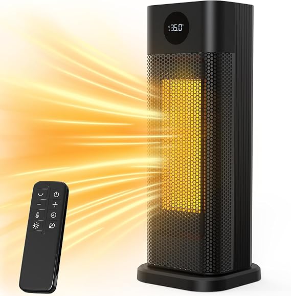 Minthouz Space Heater - 1500W PTC Ceramic Tower Heaters for Indoor Use with Adjustable Thermostat, Timer and Remote Control, Quick 1s Heat-up 70 Oscillation Electric Heater for Office, Bedroom, Room