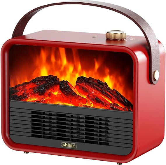 shinic 1500W Portable Electric Fireplace Heater,Without Smoke&dust, Red