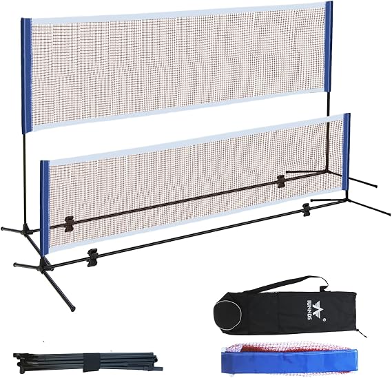 Badminton Pickleball Net Height Adjustable Volleyball Net Easy Setup Foldable Nylon Net for Backyard Game and Indoor Outdoor Use 10 ft/14ft/17ft/20ft Wide