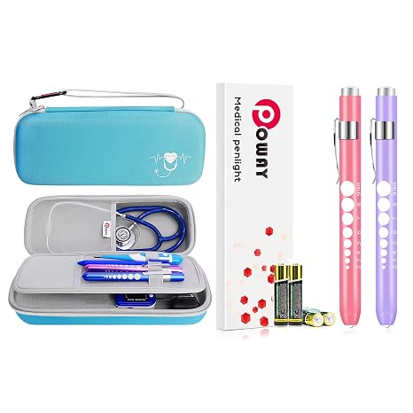 2 Pack Pen Lights and Blue Stethoscope Carrying Case with for Nurses Student Doctors EMT