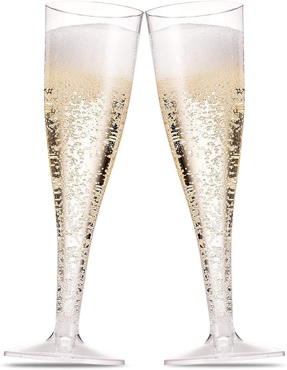 Munfix 50 Plastic Champagne Flutes - 5 Oz Disposable Clear Champagne Glasses for Parties, Mimosa Bar, Events, Wedding and Shower Party Supplies - Toasting Cocktail Cups