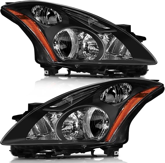 Headlight Assembly Set Fit for Nissan Altima 2010-2012 | Fit 2010-2012 for Nissan Altima Headlights | Driver & Passenger Side | Black Housing Amber Reflector| OE#26060ZX00A