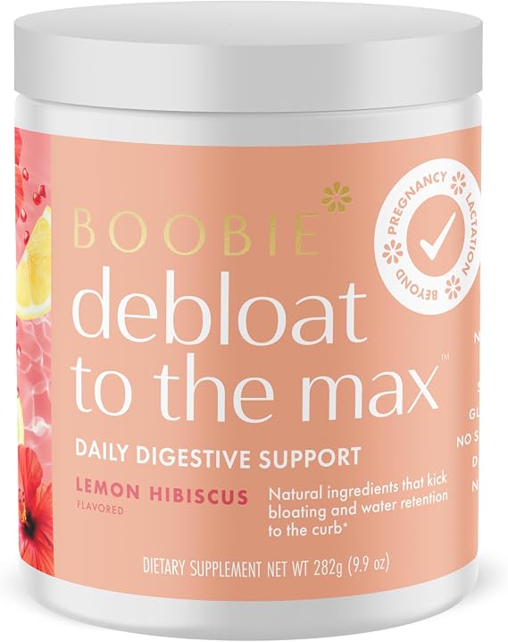 Boobie Debloat to the Max for Pregnant and Post partum Women, Powder Form, Works Faster Than Capsule, sLemon Hibiscus, 60 Servings