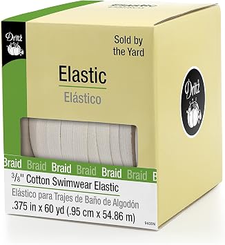 Dritz 9438N Cotton Swimwear Braided Elastic, Natural, 3/8-Inch by 60-Yard , White