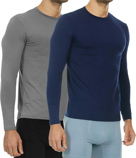 Thermajohn Thermal Shirts for Men Long Sleeve Thermal Compression Shirts for Men Base Layer Cold Weather (2 Pack, Grey, Navy, 3X-Large)