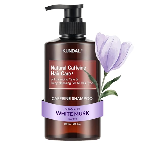 KUNDAL Korean Beauty Natural Caffeine Shampoo [White Musk] | 16.9 Fl Oz, Sulfate Free With Menthol & Botanical Extracts, For Fuller Looking Hair Refresh & Manageability