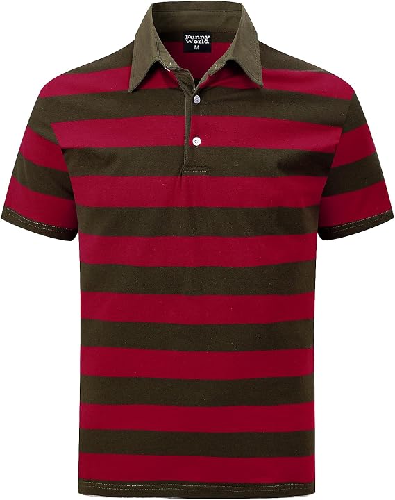 Funny World Mens Striped Polo Cotton Regular Fit Casual Short Sleeve Golf Shirt