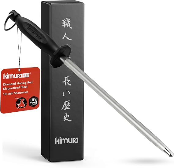 Kimura Professional Diamond Honing Steel, 10 inch Honing Rod, Diamond Knife Sharpener, Magnetized Steel, Ergonomic Polypropylene Handle, Ideal for Chef Knives, Japanese Gift Box