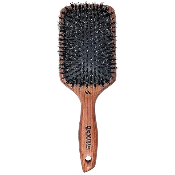 Spornette Deville Cushion Paddle Brush, Boar Bristle Hair Brush with Wooden Handle - For Straightening, Smoothing, Detangling, Styling & Brush Outs for Women, Men, Kids - All Hair Types