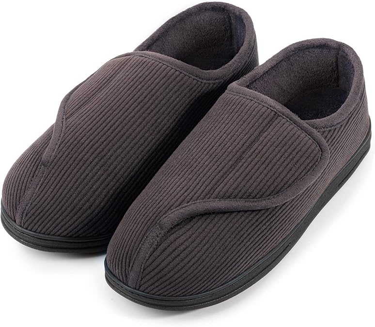 LongBay Men's Memory Foam Diabetic Slippers Comfy Warm Plush Fleece Arthritis Edema Swollen House Shoes