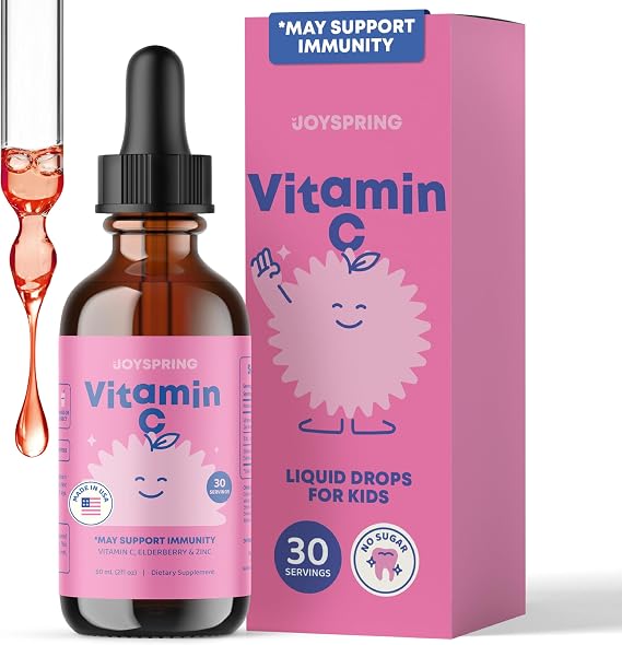 JoySpring Kids Vitamin C Drops, Elderberry, 2 fl oz, 30 Count