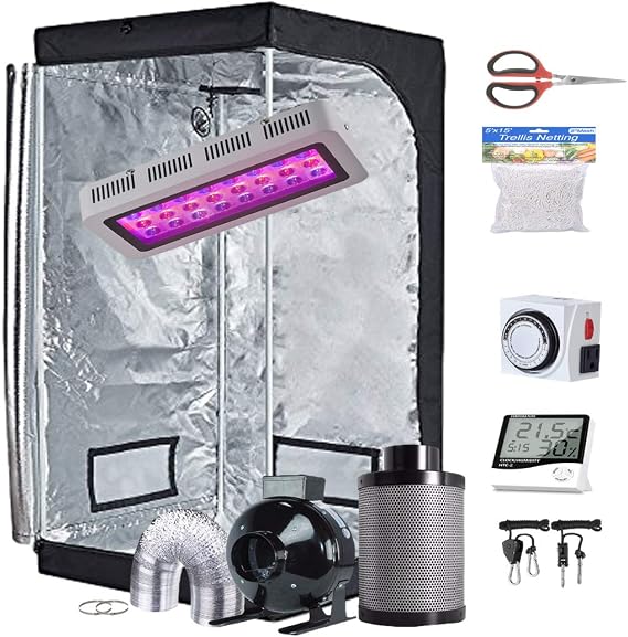 Grow Tent Kit Complete Package LED 300W Full-Spectrum Grow Light, Indoor 32"X32"X63" Grow Tent, 4" Fan Filter Ventilation Kit with Accessories