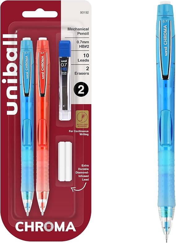 uniball Chroma Mechanical Pencil Starter Kit, 0.7mm, HB #2, Assorted Barrel, 2 Pack