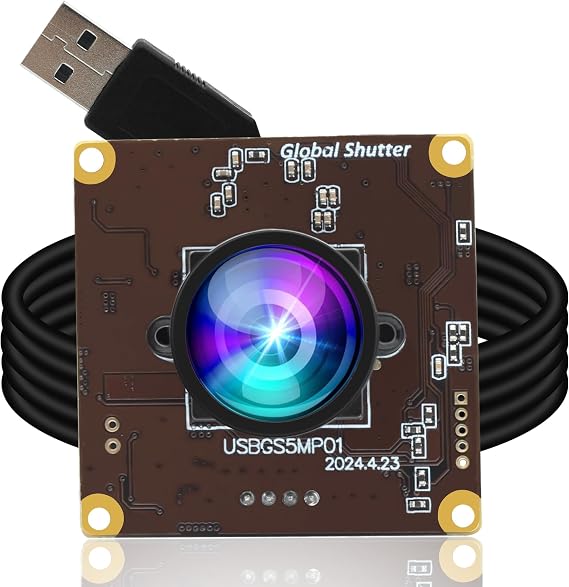 ELP 5MP Global Shutter 50fps USB Camera Module for Computer UVC USB2.0 Lightburn Camera for Laser Engraver High Speed 60fps PC Cam Wide Angle Webcamera for Live Streaming (100no Distortion Lens)