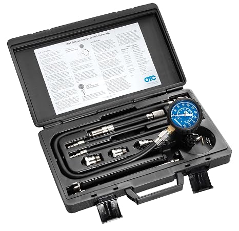 OTC 5605 Deluxe Compression Tester Kit for Gasoline Engines | Easy to Read 2-1/2" Dual Scale Gauge, Extra Long Flex Hose, Multiple Adapters, and Storage Case
