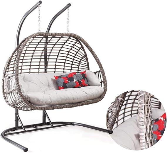 Oylat Çiftli Rattan Bahçe Balkon Salıncağı Gri