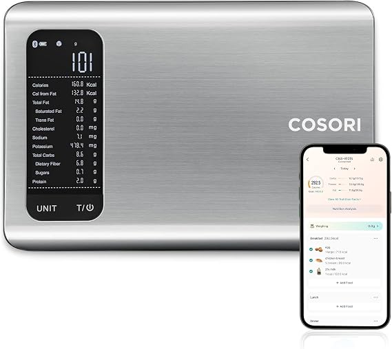Cosori Smart Kitchen Food Scales with UK database, Calorie Counting, Silver