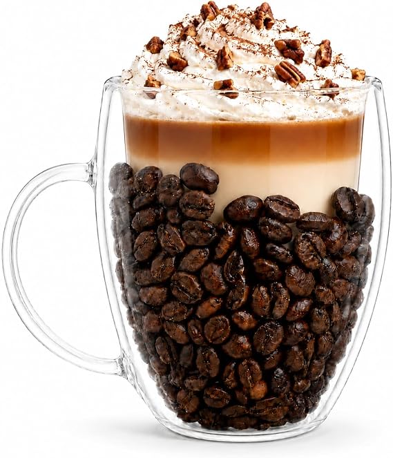 Double Wall Glass Coffee Mug - Insulated Clear Cup for Espresso Cappuccino