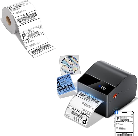 A64M Bluetooth Shipping Label Printer with 4x6 Roll Thermal Labels 250pcs