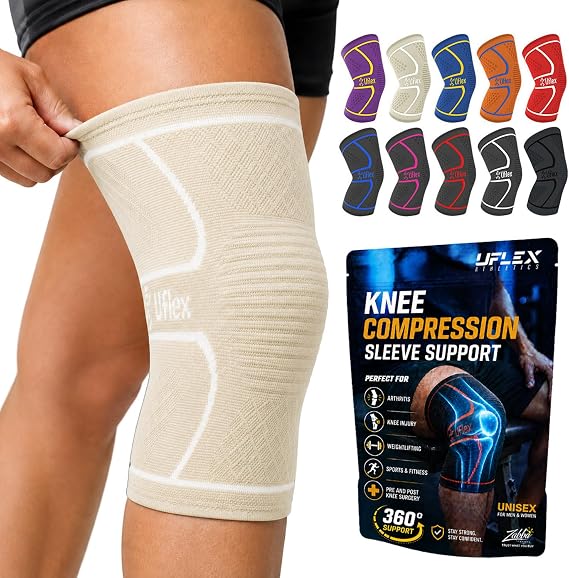 UFlex Athletics Knee Brace for Men and Women Knee Compression Sleeve Knee Support Wraps for Arthritis Joint Pain Relief, Workout, Swelling, Sports, Circulation, Running, ACL Recovery