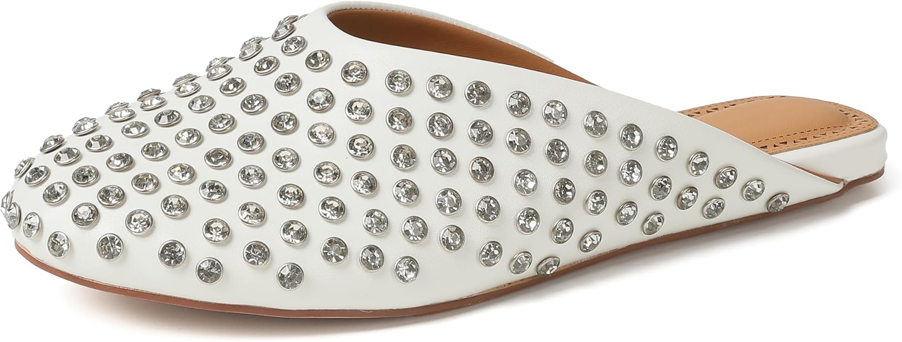 Eteridrey Womens Slides Casual Mules for Woman Round Closed Toe Flat Sandals Glitter Rhinestone Backless Loafers Summer Slip on Slides Sandals Comfy Walking Shoes