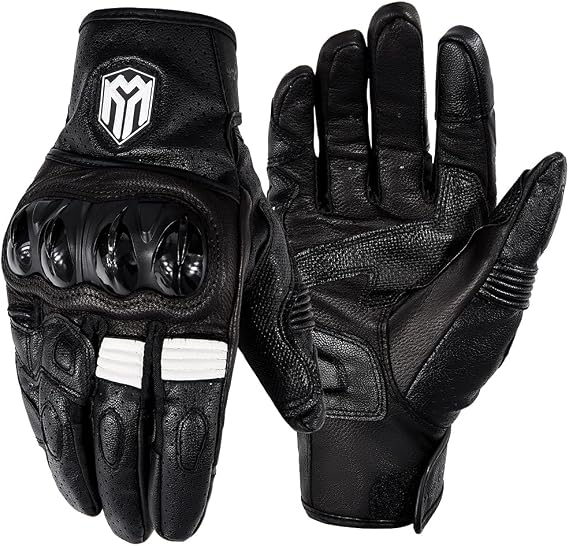 Motorcycle Protective Leather Breathable Riding Motocross Dirt Bike Gloves With Touchscreen Men Women Motorcycle Riding Gloves (Black White, Large)