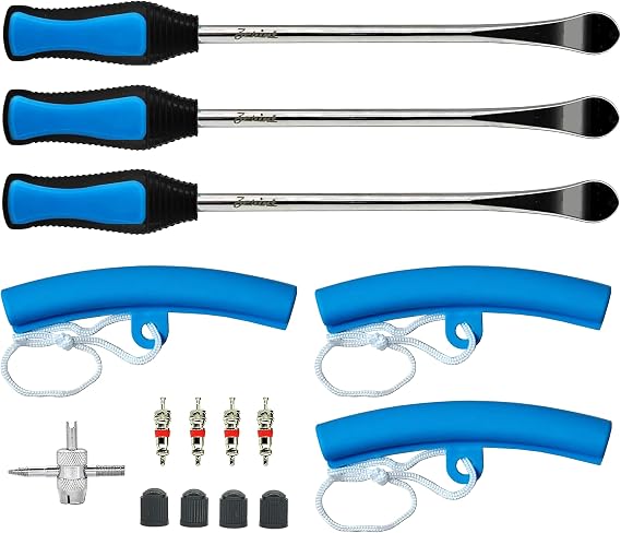 11.5" Tyre Spoon Dirt Bike Tyre Changer Spoons Tool Tyre Spoon Lever Iron Tool Kit for Motorcycle ATV Lawn Mower (3 Tyre Spoons + 3 Rim Protectors + 4 Valve Cores + 4 Valves Stem Caps +1 Valve)