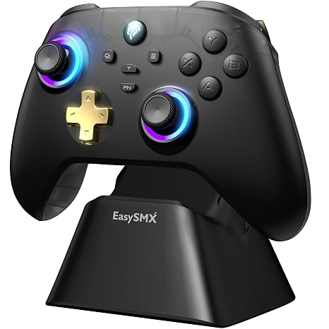 EasySMX D05 PC Controller mit Ladestation Controller PC Wireless mit Hall Joystick & Hall Trigger Bluetooth PC Controller für PC/Switch/Handy-Schwarz