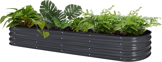 BlueWish 8x2x1FT Raised Garden Bed, 11.1 H Galvanized Raised Garden Bed with Bottomless, Rubber Strip, 9-in-1 Modular, Raised Planter Box Outdoor for Vegetable, Flower, Gray