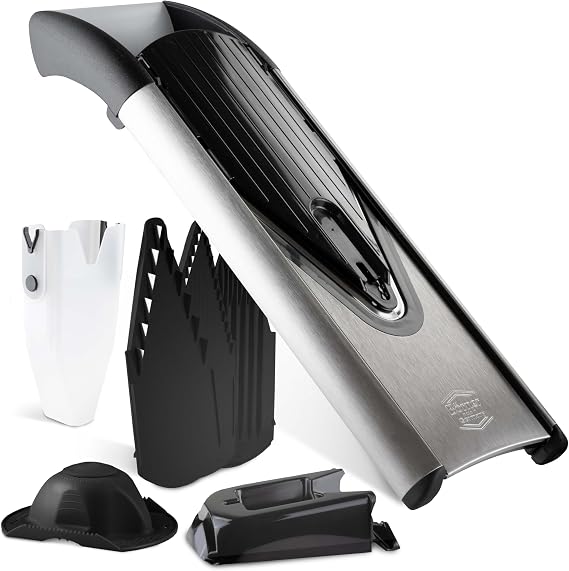 Borner by Reston Lloyd Mandoline Slicer V6 (Professional Set) Stainless Steel Slicer with V-Blade Adjustable Kitchen Slicer for Vegetables & Fruits Various Thicknesses & Grater
