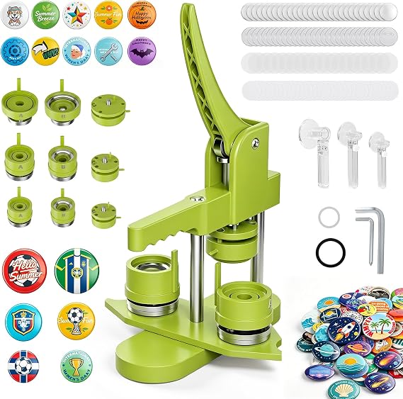 Pin Badge Maker Button Machine, 25+32+58 mm 300 Metal Pin Back Button Sets, KEYSAFER Badge Press Machine with Molds, Plastic Washer & Round Paper Cutter